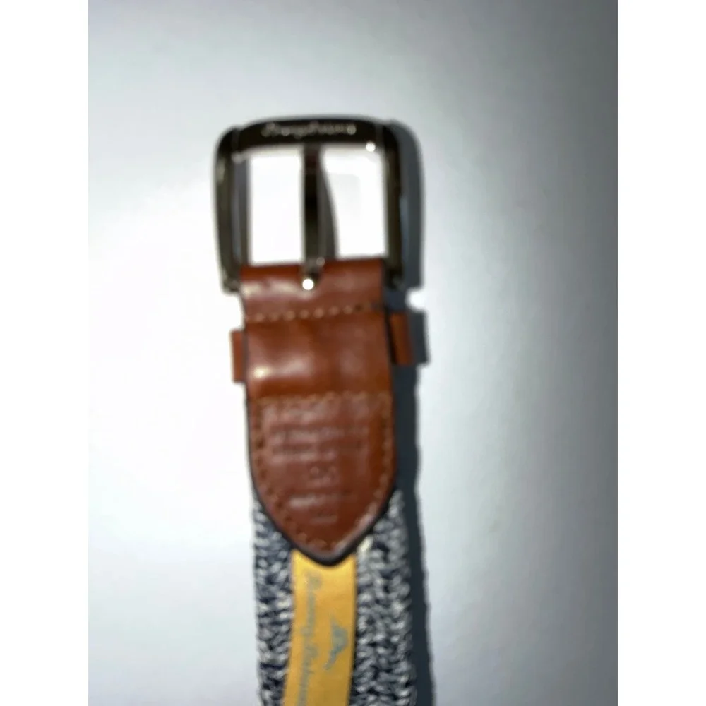 Tommy Bahama Belt Mens 2XL Blue White Woven Braided w/Leather Trim Casual